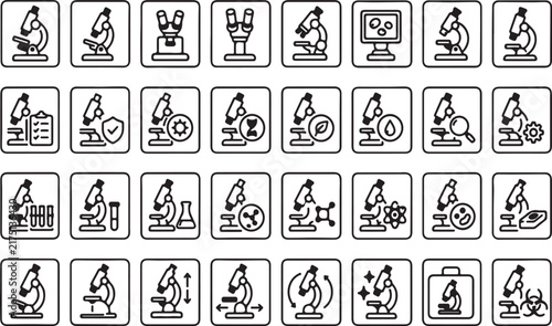 Scientific Microscope Equipment Vector Icon Collection for Laboratory Research and Educational Analysis