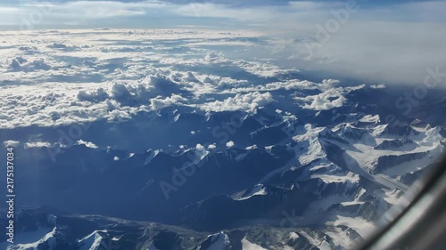 The Himalayan mountains seen from the plane window in Ladakh  India