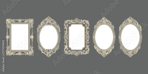 Vintage ornate baroque photo frames collection with antique victorian filigree borders for luxury wedding invitation and greeting cards