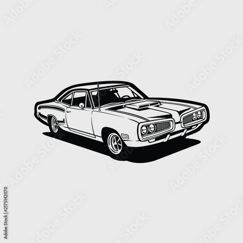 Classic retro muscle car vector silhouette monochrome icon isolated