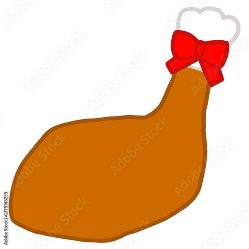Obraz na płótnie クリスマス リボン付きフライドチキンのかわいい手描きイラスト