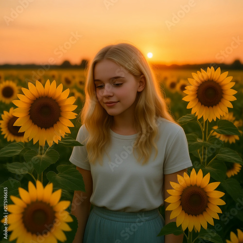 blondes Mädchen mit Sonnenblumen