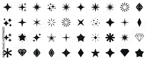 Star shapes collection featuring various sparkling icons diamonds and glowing celestial bursts