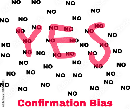 Foto Confirmation Bias and Cognitive Mindset Concept with words YES and NO