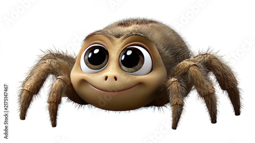 Cute Cartoon Spider: An adorable, big-eyed cartoon spider with a friendly smile is depicted in a whimsical, anthropomorphic style.