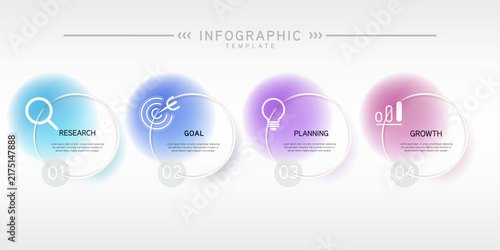Infographic labels with icons and Neomorphism 4 step. Liquid glass and Banner. Vector illustration.