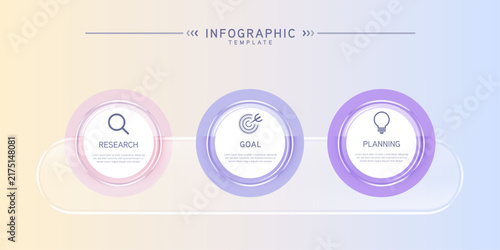 Infographic labels with icons and Neomorphism 3 step. Liquid glass and Banner. Vector illustration.