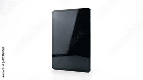 Modern tablet computer with blank black screen isolated on white background
