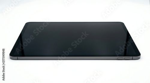 Modern tablet computer with blank black screen isolated on white background