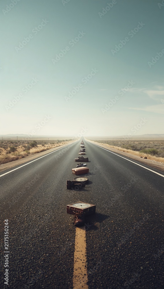 Obraz premium Generative AI captures a long empty highway stretching into the horizon under a clear sky