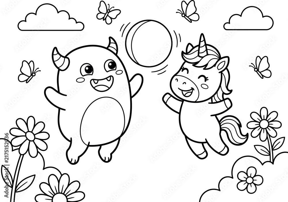Fototapeta premium Fantasy Friends Coloring Page Illustration