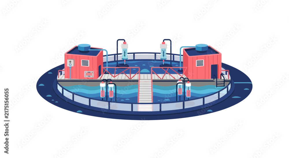 Obraz premium Isometric Offshore Water Treatment Plant and Science Research Laboratory Facility Illustration