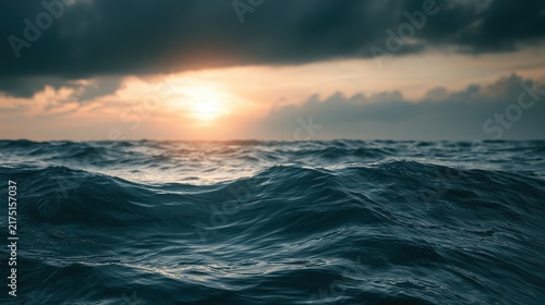 Open ocean twilight concept of vastness and freedom selective focus adventure spirit theme ethereal Double exposure endless sea backdrop. 