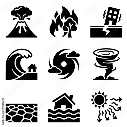 Various natural disaster and extreme weather icon set