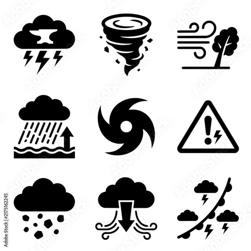 Thunderstorm and heavy rain weather disaster icon set
