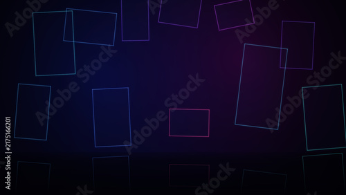 Abstract futuristic 3D glass frames background with glowing neon blue and magenta light lines