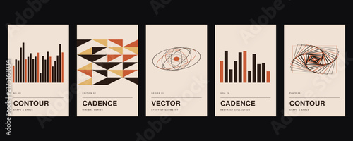 Картината върху платно Contour, cadence, and abstract geometric poster set with bar charts, triangles,