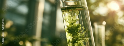 Green organic matter studied in a glass tube under sunlight in a lab
