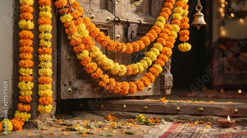 Traditional Marigold Flower Garlands for Indian Festival Decoration