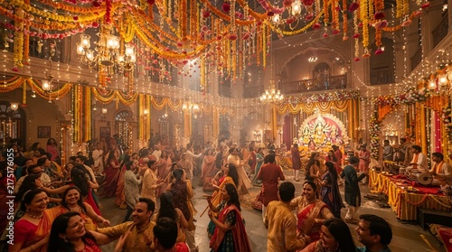Grand Indian Festival Celebration in a Beautifully Decorated Temple