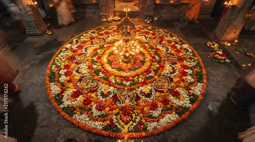 Beautiful Traditional Diwali Rangoli Decoration with Glowing Diyas
