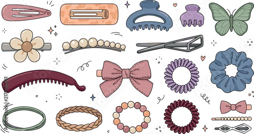 Cute Fashion Hair Accessories Element Set with Claw Clips Scrunchies Bows and Bobby PinsCute Fashion Hair Accessories Element Set with Claw Clips Scrunchies Bows and Bobby Pins