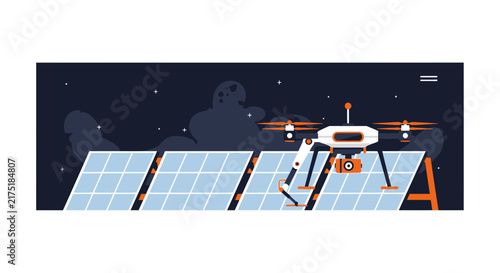 Autonomous Industrial Drone Inspecting Solar Panel Farm at Night for Renewable Energy Maintenance