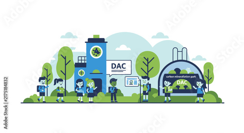 School Children at Carbon Mineralization Park and Direct Air Capture Facility Illustration