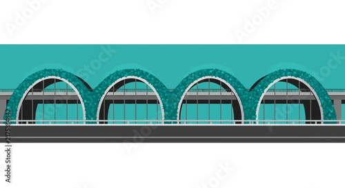 Modern Sustainable Bridge Illustration with Green Arched Architecture