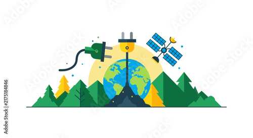 Green Energy and Global Connectivity Sustainable Technology Vector Illustration