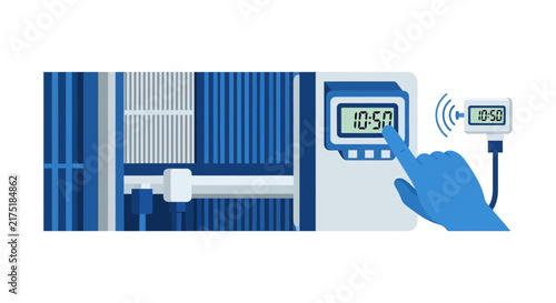 Smart HVAC Digital Controller and Wireless Sensor Vector Illustration