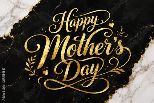 Handwritten Happy Mothers Day greeting card with floral design and gold lettering on dark background