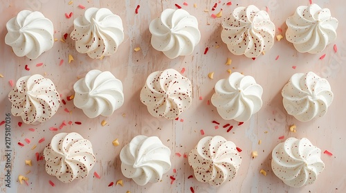 Delicious and Elegant Meringue Cookies on Pastel Background.