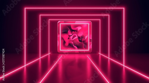 Neon Pink Tunnel with Square Center and Futuristic Design.