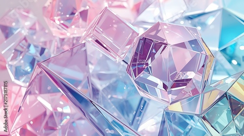 Abstract Geometric Crystal Shapes with Pastel Colors.