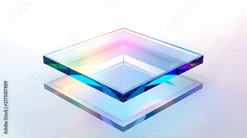 Abstract Geometric Glass Cubes with Colorful Light Reflections.