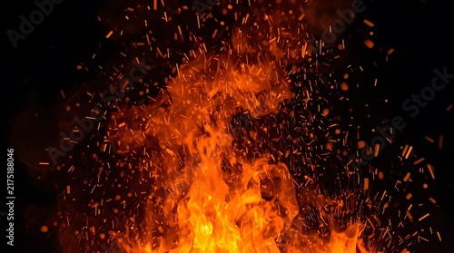 Fiery Flames and Sparks Against a Dark Background.