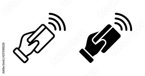 Contactless Payment Icons, Hand Holding Credit Card, NFC Technology, Wireless Transaction Symbols