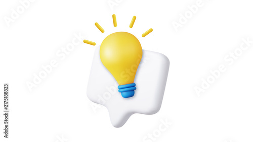 Fotografía A creative 3D render of a glowing lightbulb idea icon emerging from a speech bubble, representing 102 innovative concepts in a digital space