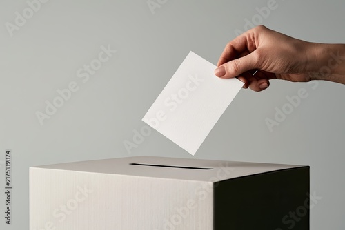 Hand places blank ballot into a ballot box during a vote