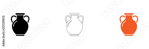 Three stylized vases in different colors