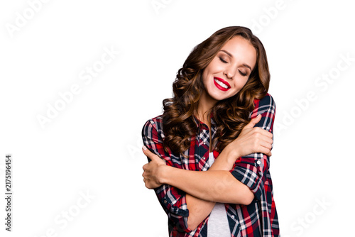 Принти на полотні Portrait of nice cute winsome attractive lovely well-groomed charming pretty che