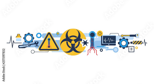 Biohazard Science and Biomedical Engineering Icons Flat Vector Illustration
