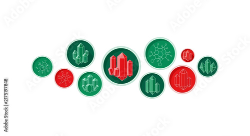 Flat Design Science Icons Banner with Crystals and Molecular Structures