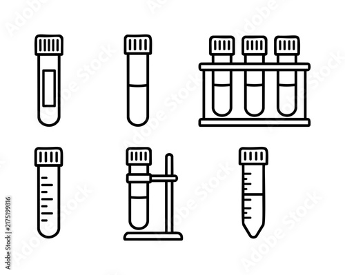 Medical Test Tube Icon Set with Sample Rack and Laboratory Vial Design