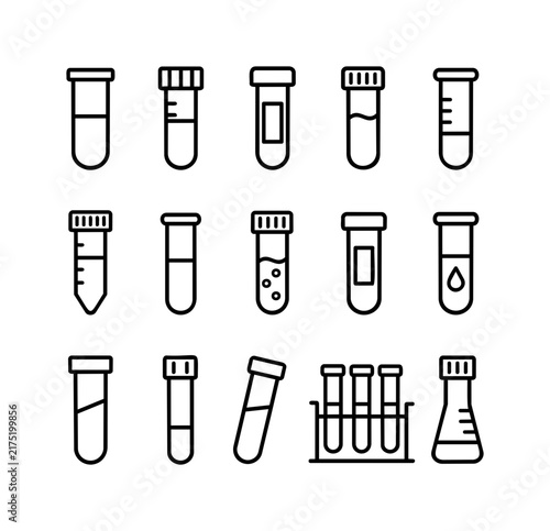 Medical Test Tube Icon Collection with Sample Vial and Flask Laboratory Symbols