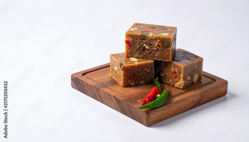 Obraz premium Indonesian shrimp paste block, minimal background, realistic texture