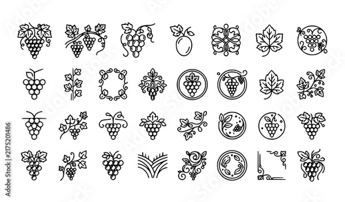 Elegant Grapevine Grape Leaf Wine Branding Fruit Thin Line Editable Vector Icons