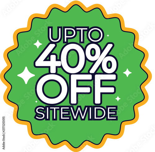 Up to 40 Percent Off Sitewide Sale Badge and Promotional Discount Sticker Vector Set