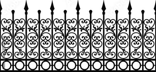 Foto Wrought Iron Fence Seamless Border Vector Illustration Featuring Decorative Spea